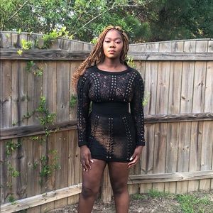 Mini dress see through thick mesh material